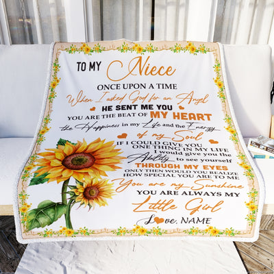 Personalized To My Niece Blanket From Aunt Uncle Once Upon A Time When I Asked God For An Angel Sunflower Niece Birthday Christmas Customized Fleece Blanket Blanket | Teecentury.com