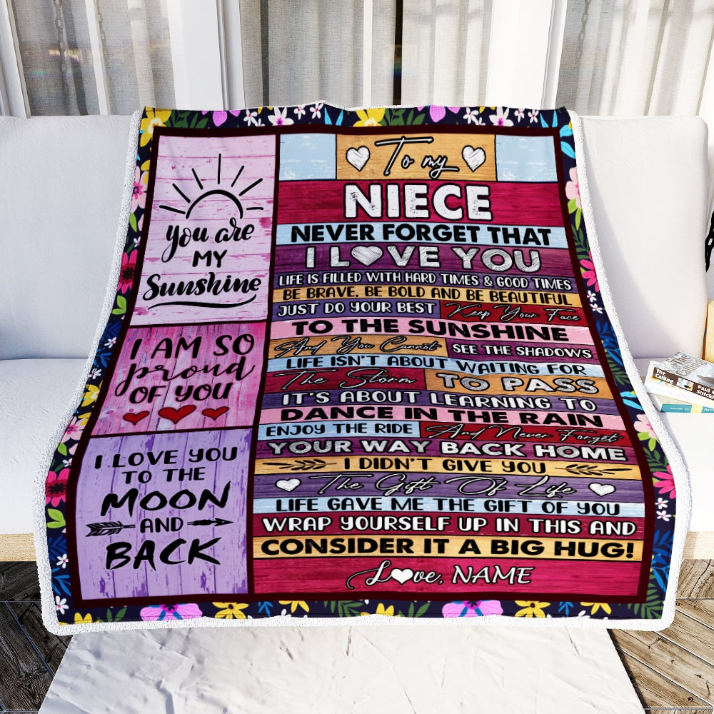 Personalized To My Niece Blanket From Aunt Uncle Titi Never Forget That I Love You Wood Niece Birthday Thanksgiving Christmas Customized Fleece Blanket Blanket | Teecentury.com