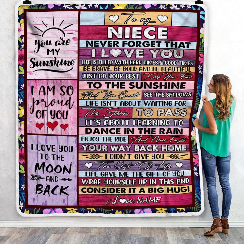 Personalized To My Niece Blanket From Aunt Uncle Titi Never Forget That I Love You Wood Niece Birthday Thanksgiving Christmas Customized Fleece Blanket Blanket | Teecentury.com