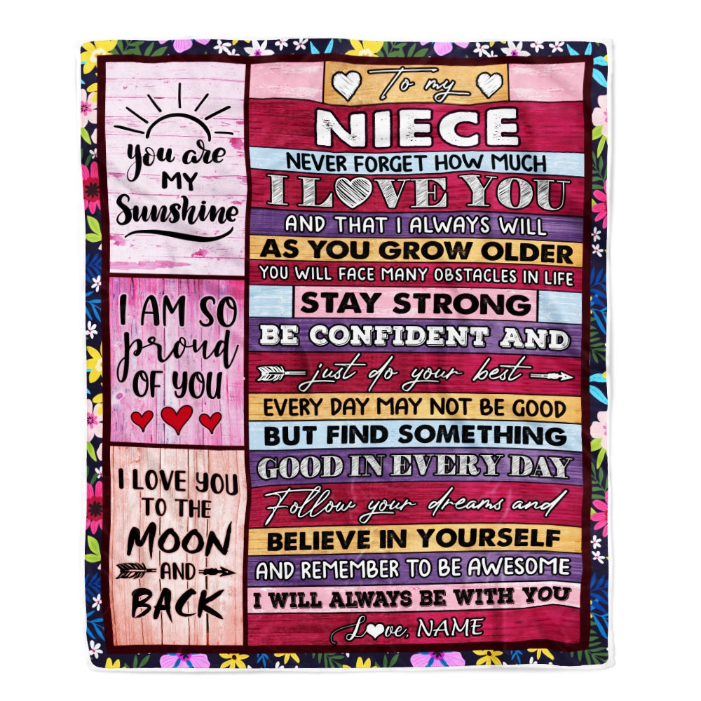 Personalized To My Niece Blanket From Aunt Uncle Titi Proud Of You I Love You Wood Niece Birthday Thanksgiving Christmas Customized Fleece Blanket Blanket | Teecentury.com