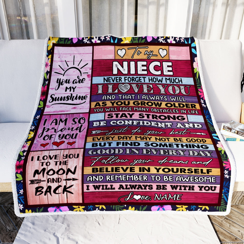 Personalized To My Niece Blanket From Aunt Uncle Titi Proud Of You I Love You Wood Niece Birthday Thanksgiving Christmas Customized Fleece Blanket Blanket | Teecentury.com