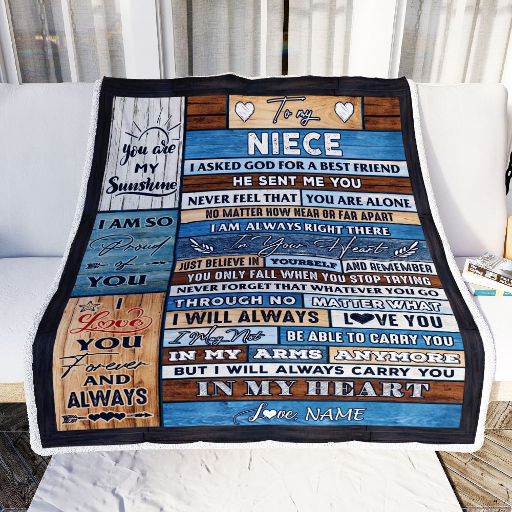 Personalized To My Niece Blanket From Aunt Uncle Wood I Asked God For A Best Friend Niece Birthday Christmas Customized Bed Fleece Throw Blanket | teecentury
