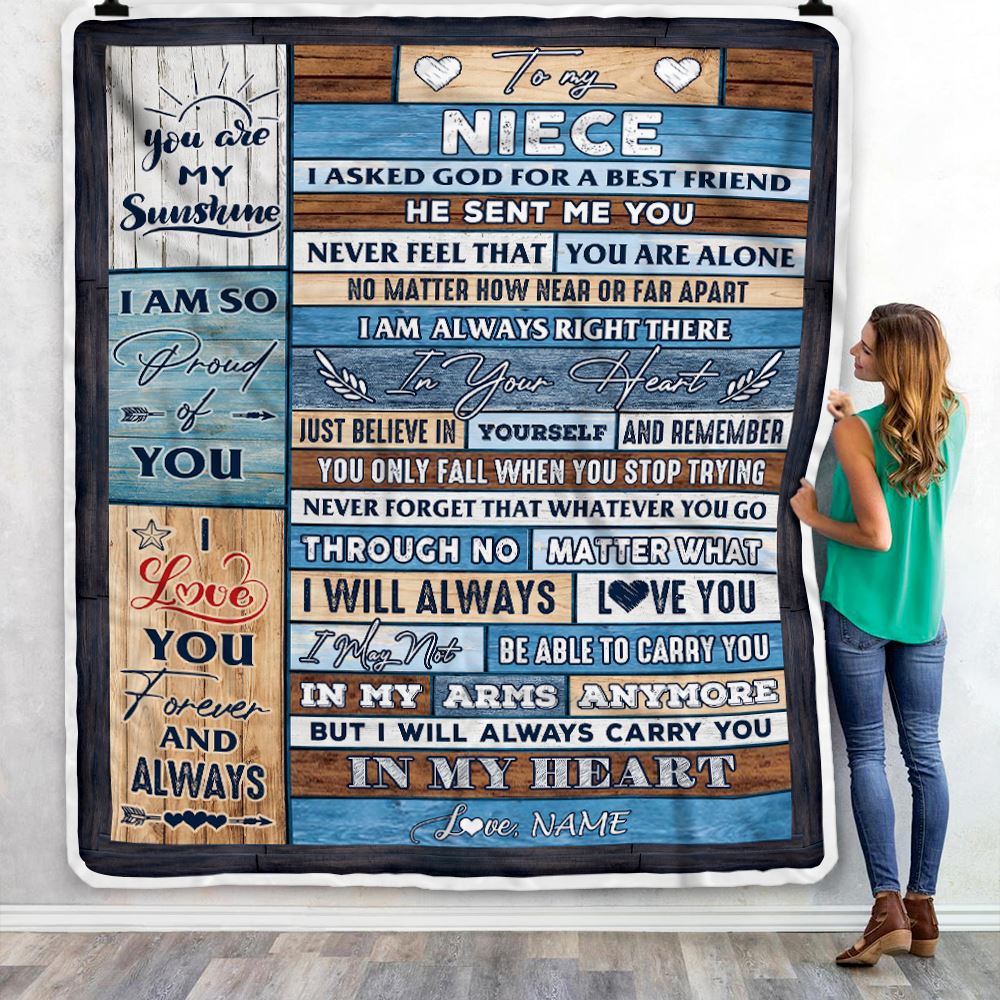 Personalized To My Niece Blanket From Aunt Uncle Wood I Asked God For A Best Friend Niece Birthday Christmas Customized Bed Fleece Throw Blanket | teecentury