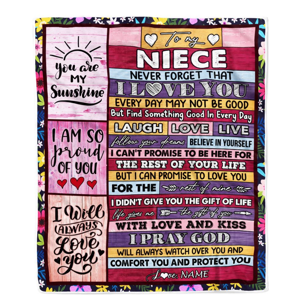Personalized To My Niece Blanket From Aunt Uncle Wood You Are My Sunshine I Love You Niece Birthday Graduation Christmas Customized Bed Fleece Throw Blanket | teecentury