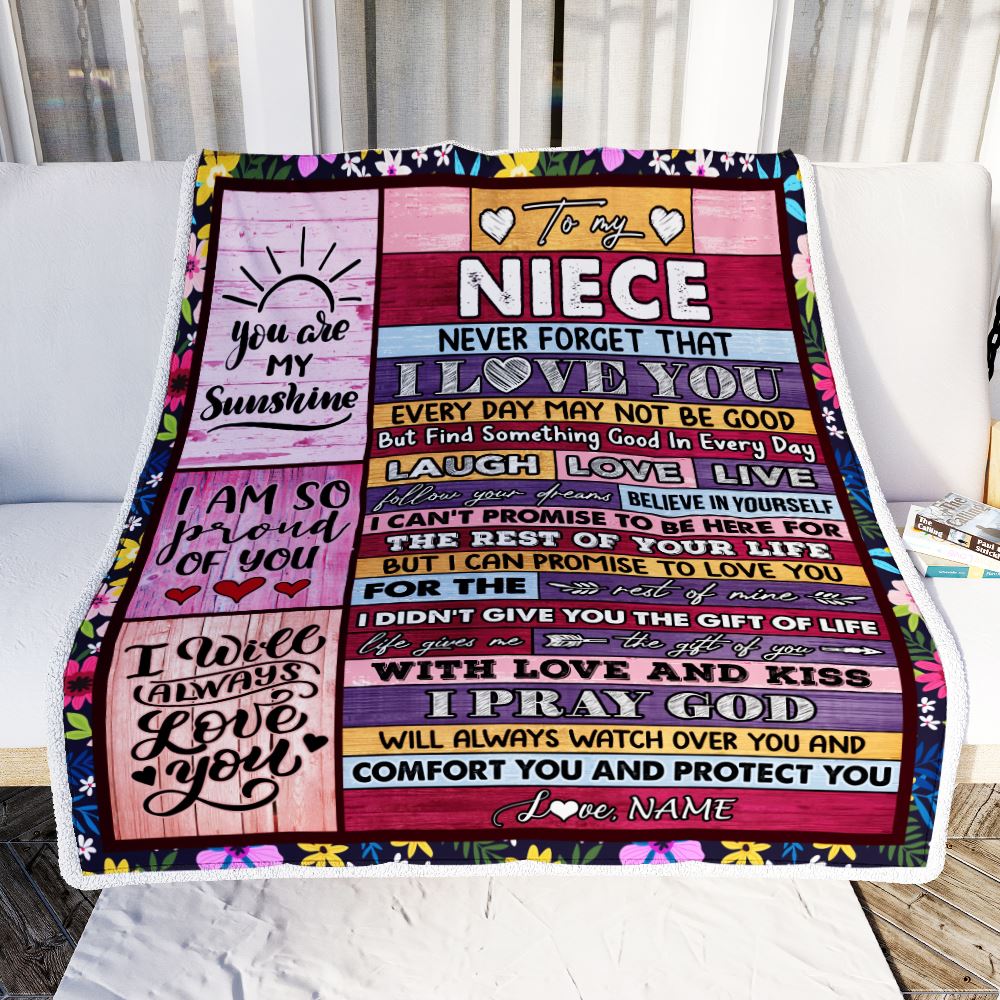 Personalized To My Niece Blanket From Aunt Uncle Wood You Are My Sunshine I Love You Niece Birthday Graduation Christmas Customized Bed Fleece Throw Blanket | teecentury