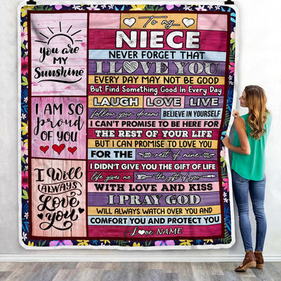 Personalized To My Niece Blanket From Aunt Uncle Wood You Are My Sunshine I Love You Niece Birthday Graduation Christmas Customized Bed Fleece Throw Blanket | teecentury