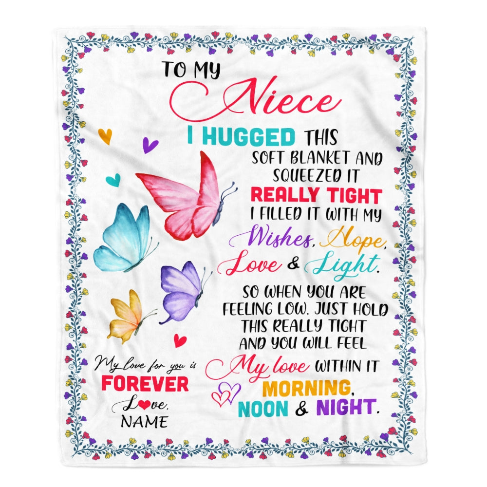 Personalized To My Niece Blanket From Uncle Aunt Butterfly I Huggest This Soft Blanket Niece Birthday Christmas Customized Bed Quilt Fleece Throw Blanket Blanket | Teecentury.com
