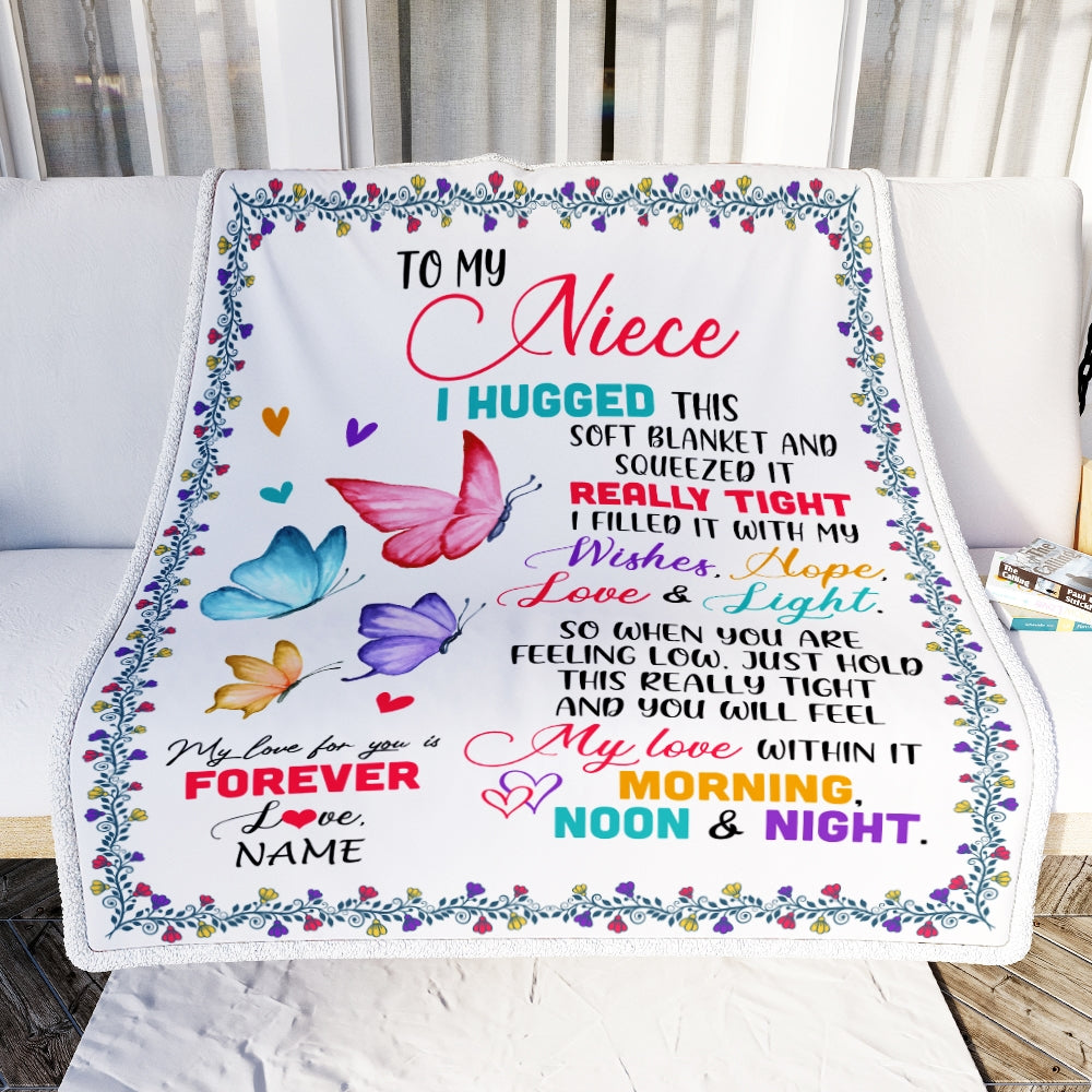 Personalized To My Niece Blanket From Uncle Aunt Butterfly I Huggest This Soft Blanket Niece Birthday Christmas Customized Bed Quilt Fleece Throw Blanket Blanket | Teecentury.com
