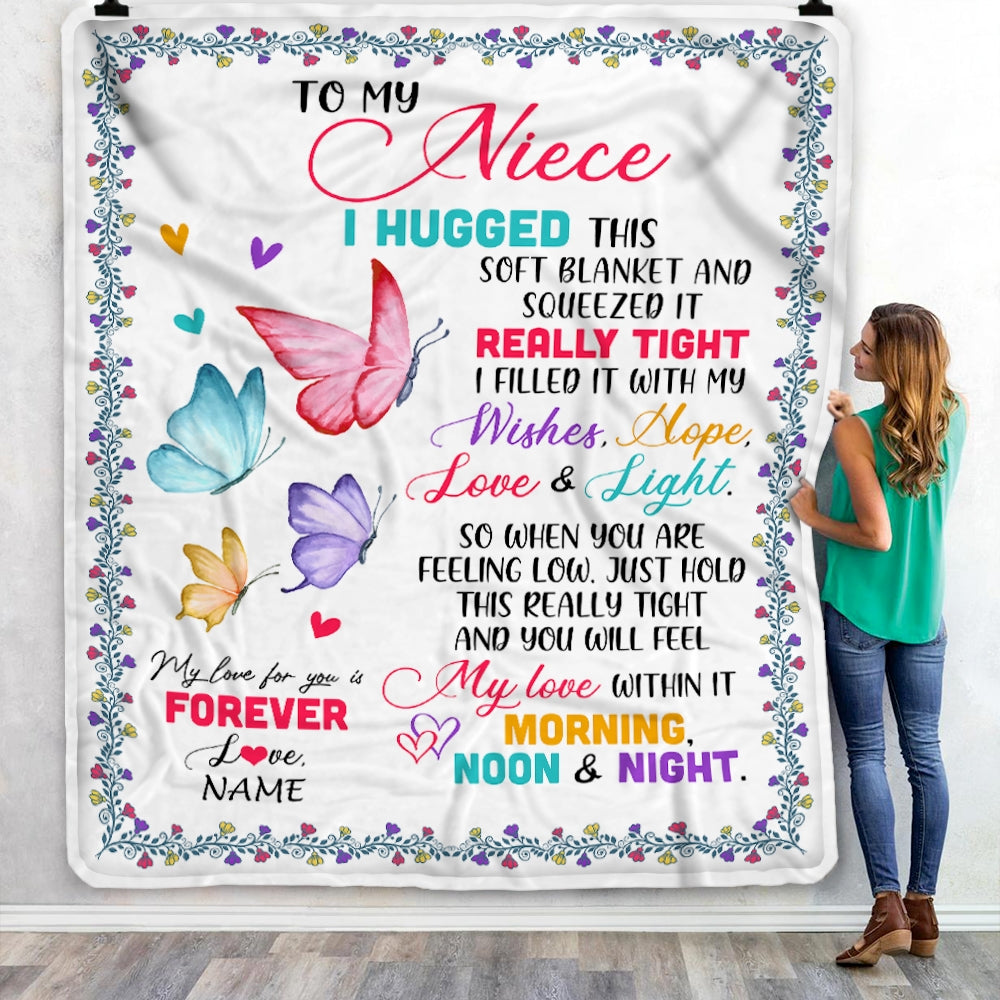 Personalized To My Niece Blanket From Uncle Aunt Butterfly I Huggest This Soft Blanket Niece Birthday Christmas Customized Bed Quilt Fleece Throw Blanket Blanket | Teecentury.com
