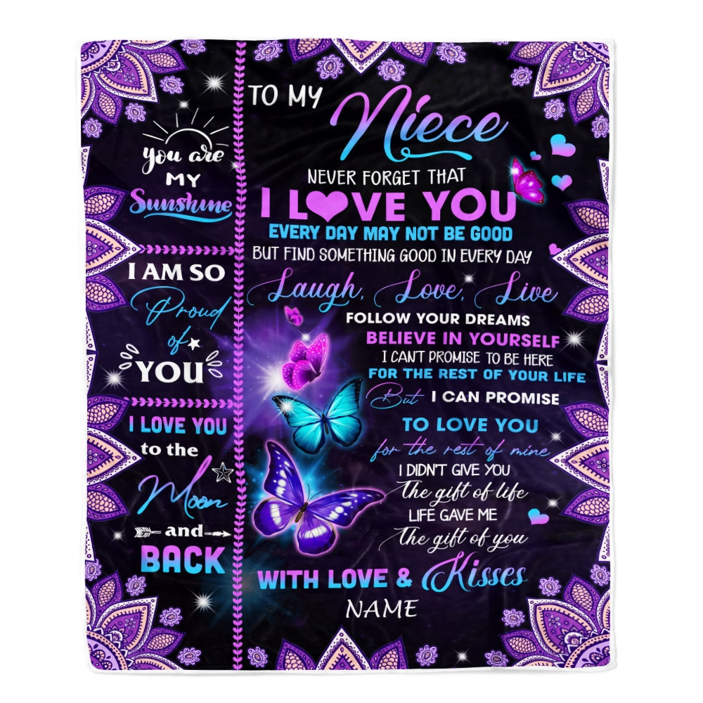 Personalized To My Niece Blanket From Uncle Aunt Never Forget That I Love You Bufterfly Niece Birthday Christmas Customized Bed Fleece Throw Blanket Blanket | Teecentury.com