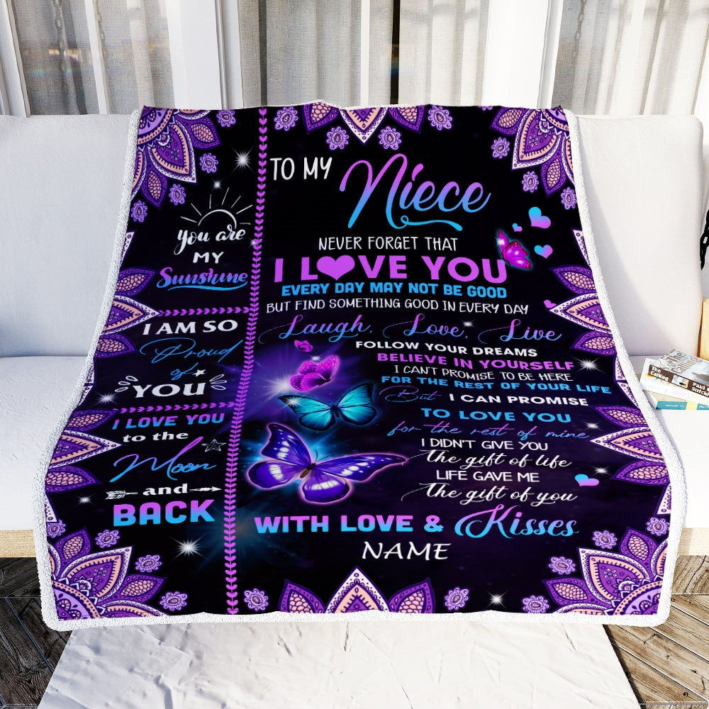 Personalized To My Niece Blanket From Uncle Aunt Never Forget That I Love You Bufterfly Niece Birthday Christmas Customized Bed Fleece Throw Blanket Blanket | Teecentury.com