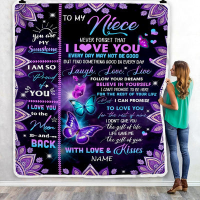 Personalized To My Niece Blanket From Uncle Aunt Never Forget That I Love You Bufterfly Niece Birthday Christmas Customized Bed Fleece Throw Blanket Blanket | Teecentury.com