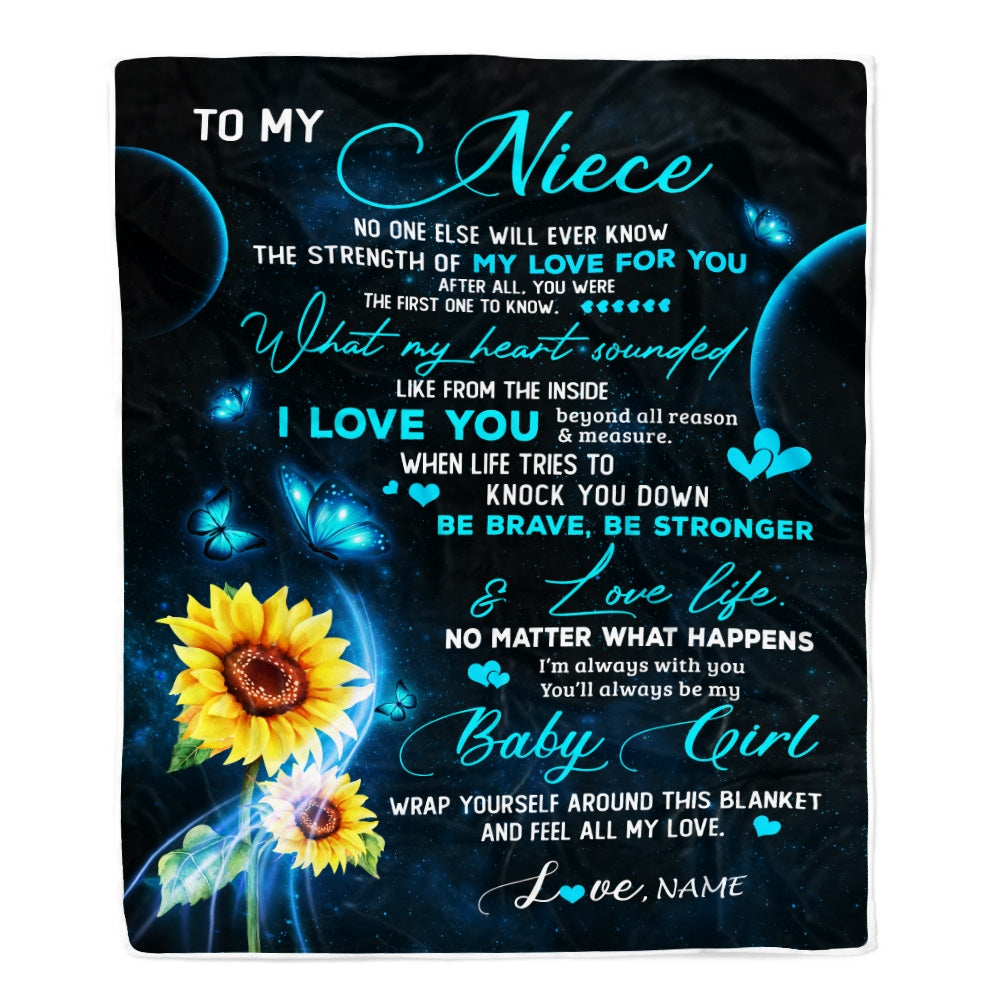 Personalized To My Niece Blanket From Uncle Aunt Sunflower Butterfly My Love For You Niece Birthday Christmas Customized Bed Fleece Blanket Blanket | Teecentury.com