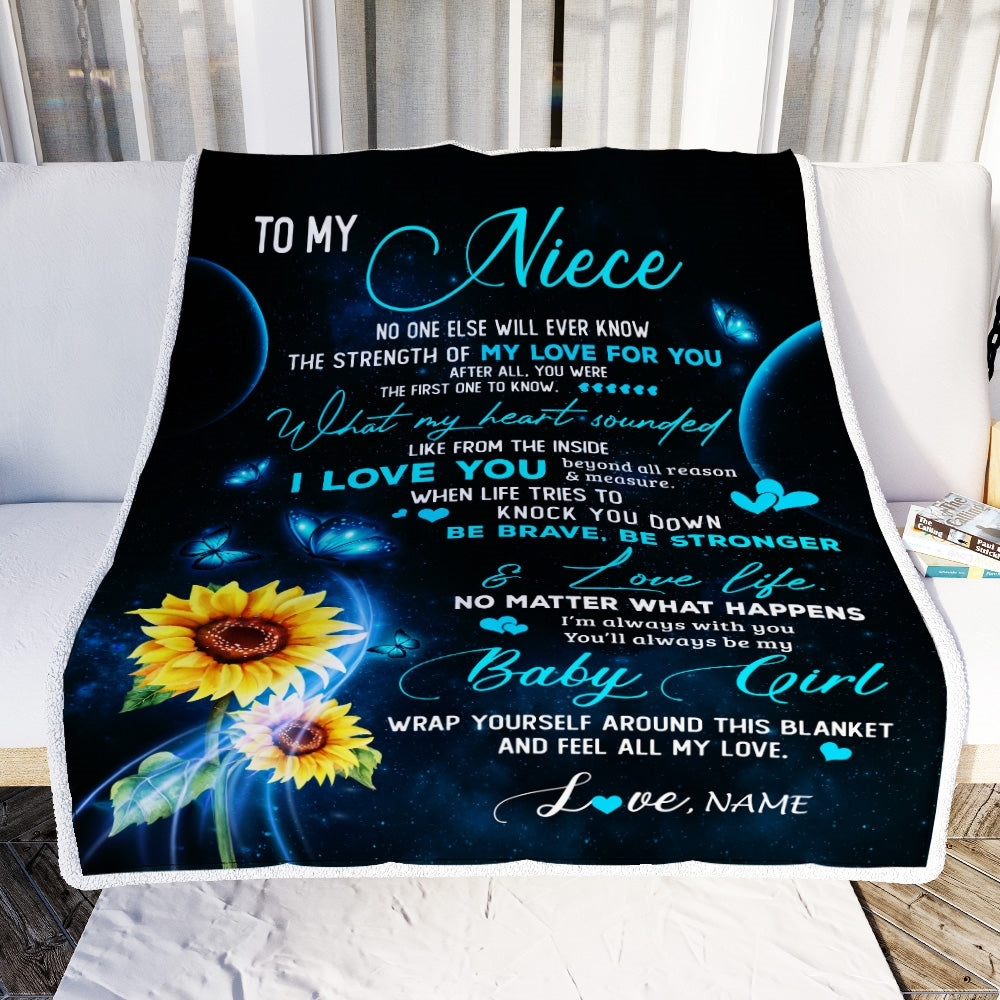 Personalized To My Niece Blanket From Uncle Aunt Sunflower Butterfly My Love For You Niece Birthday Christmas Customized Bed Fleece Blanket Blanket | Teecentury.com