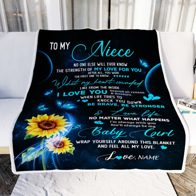 Personalized To My Niece Blanket From Uncle Aunt Sunflower Butterfly My Love For You Niece Birthday Christmas Customized Bed Fleece Blanket Blanket | Teecentury.com