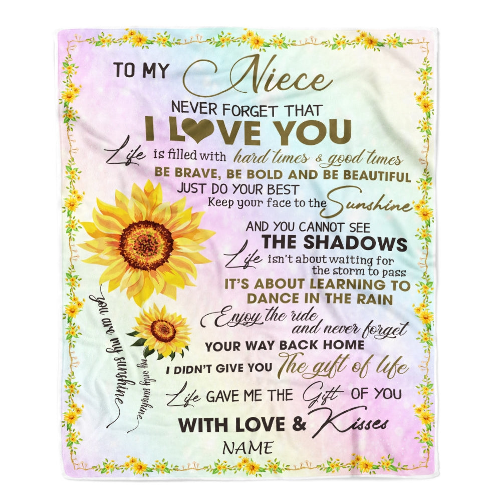 Personalized To My Niece Blanket From Uncle Aunt Sunflower Never Forget That I Love You Niece Birthday Christmas Customized Bed Quilt Fleece Throw Blanket Blanket | Teecentury.com