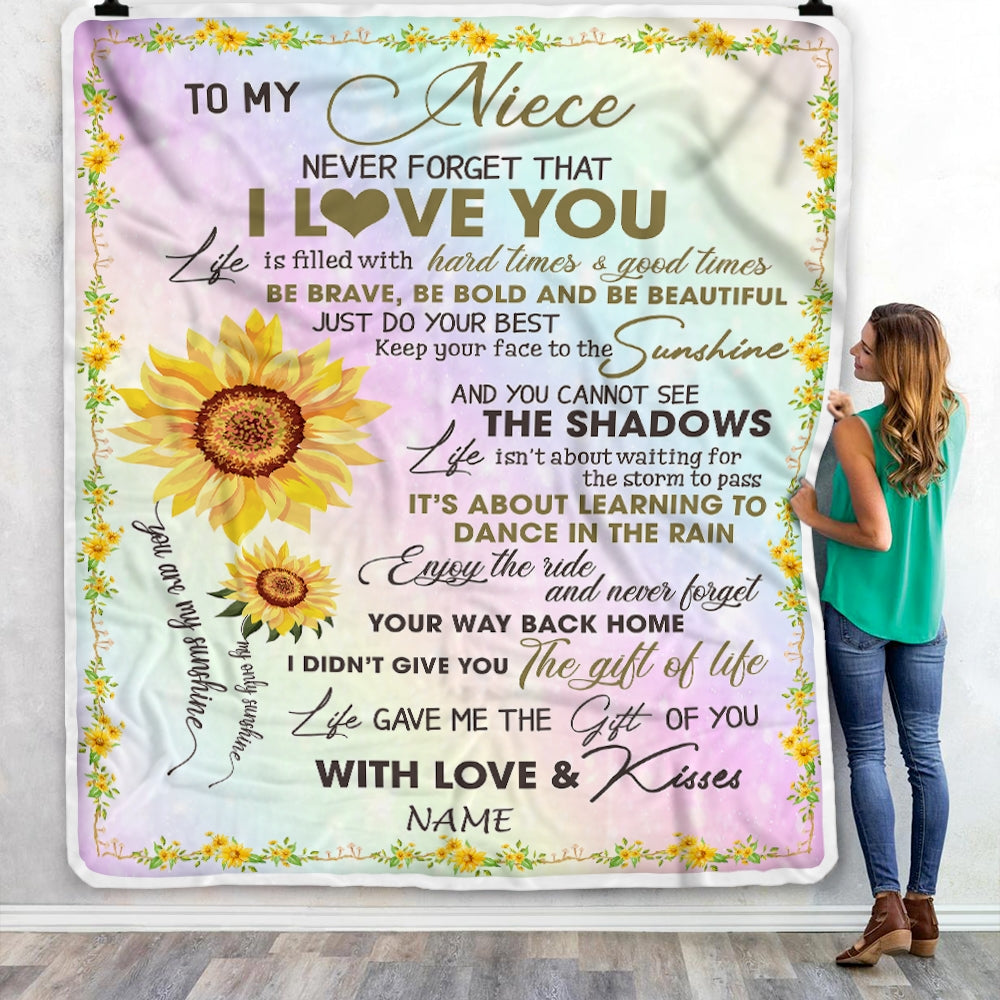 Personalized To My Niece Blanket From Uncle Aunt Sunflower Never Forget That I Love You Niece Birthday Christmas Customized Bed Quilt Fleece Throw Blanket Blanket | Teecentury.com