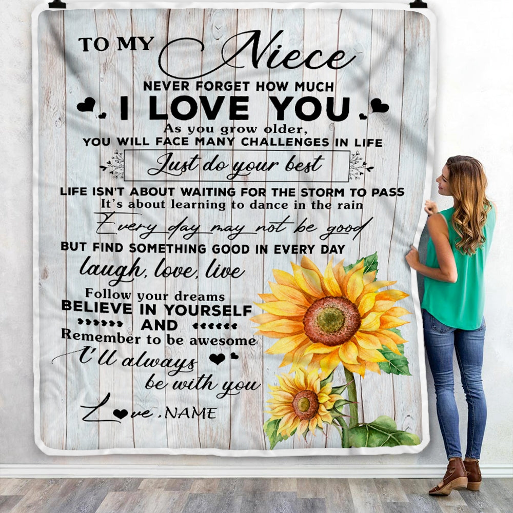 Personalized To My Niece Blanket From Uncle Aunt Sunflower Wood Laugh Love Live Niece Birthday Graduation Christmas Customized Bed Quilt Fleece Throw Blanket Blanket | Teecentury.com