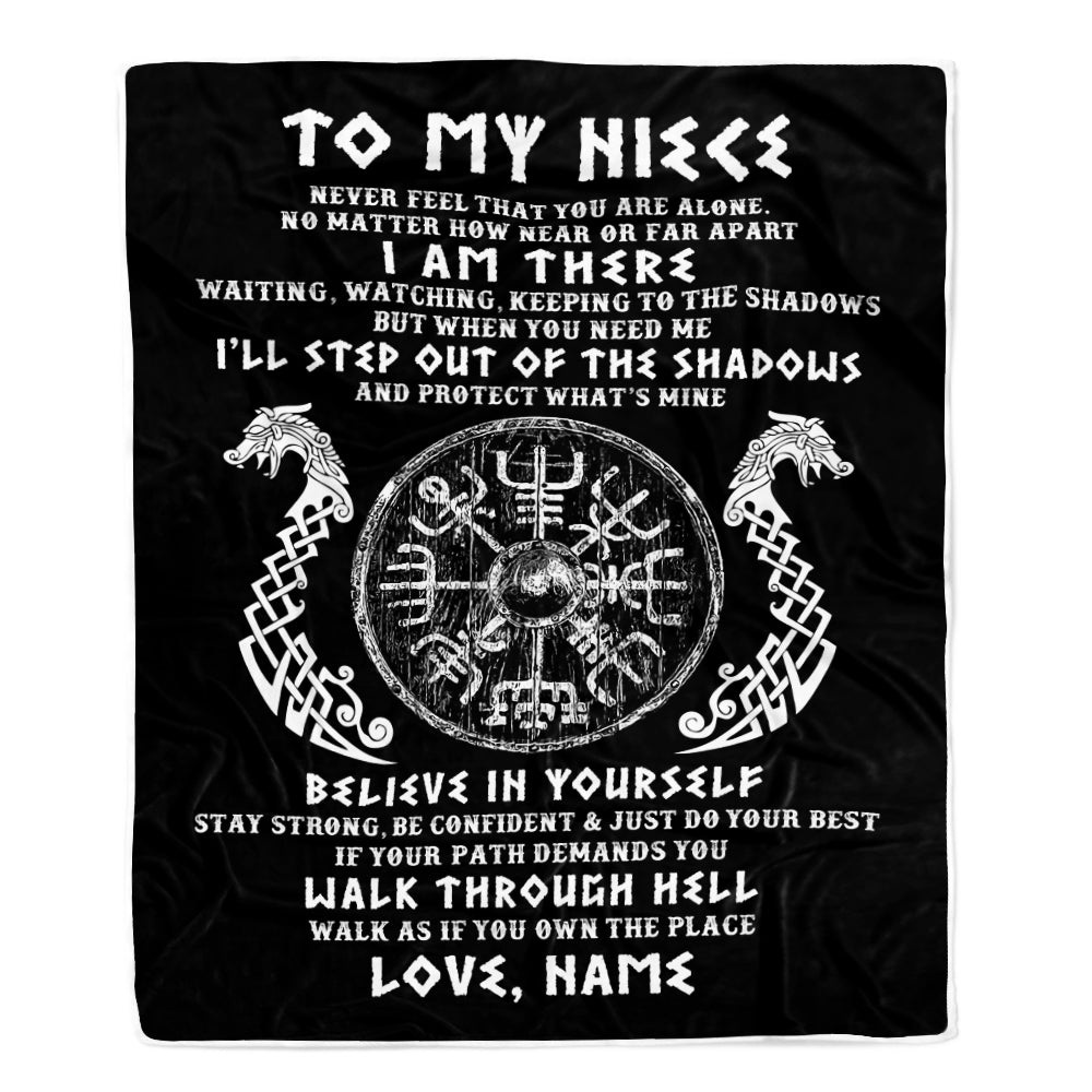 Personalized To My Niece Blanket Viking Never Feel You Are Alone Odin Scandinavian Norse Runes Niece Birthday Christmas Customized Bed Fleece Throw Blanket | teecentury