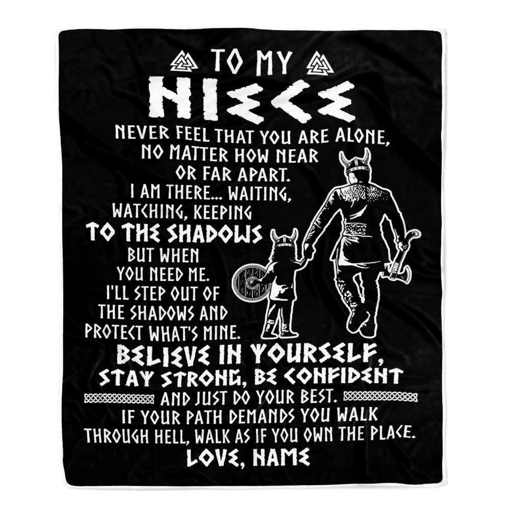 Personalized To My Niece Blanket Viking Never Feel You Are Alone Scandinavian Runes Viking Niece Birthday Christmas Pendant Customized Bed Fleece Blanket | teecentury