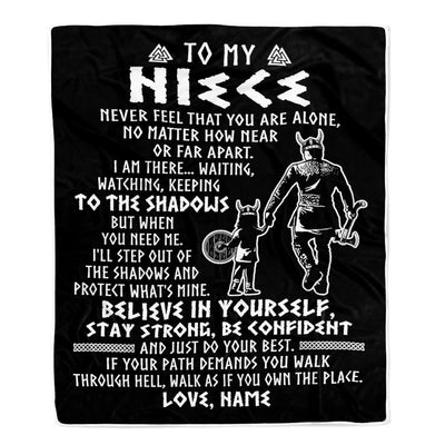 Personalized To My Niece Blanket Viking Never Feel You Are Alone Scandinavian Runes Viking Niece Birthday Christmas Pendant Customized Bed Fleece Blanket | teecentury