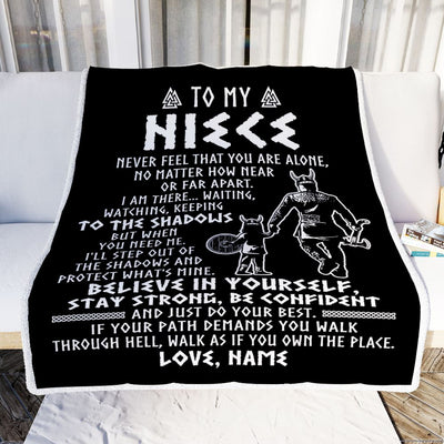 Personalized To My Niece Blanket Viking Never Feel You Are Alone Scandinavian Runes Viking Niece Birthday Christmas Pendant Customized Bed Fleece Blanket | teecentury