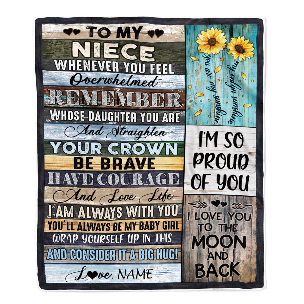 Personalized To My Niece Blanket from Aunt Auntie Uncle Wood Whenever You Feel Overwhelmed Remember Whose Niece Birthday Christmas Fleece Blanket Blanket | Teecentury.com