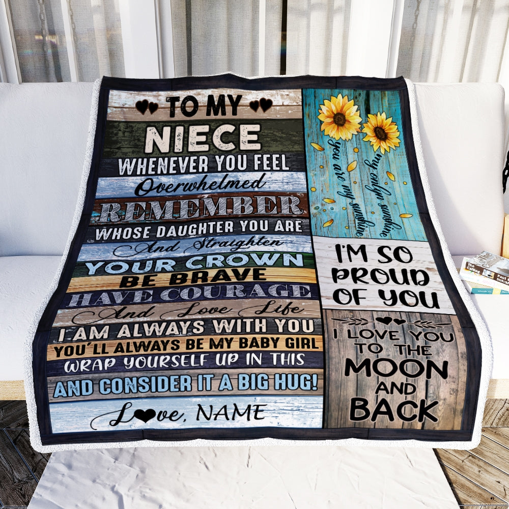 Personalized To My Niece Blanket from Aunt Auntie Uncle Wood Whenever You Feel Overwhelmed Remember Whose Niece Birthday Christmas Fleece Blanket Blanket | Teecentury.com
