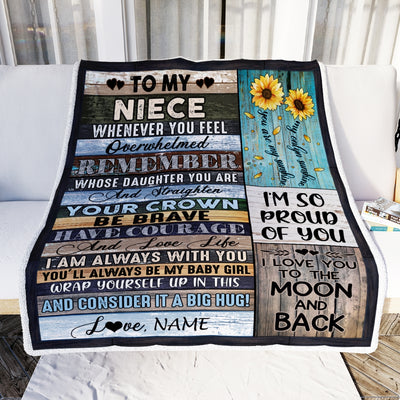 Personalized To My Niece Blanket from Aunt Auntie Uncle Wood Whenever You Feel Overwhelmed Remember Whose Niece Birthday Christmas Fleece Blanket Blanket | Teecentury.com