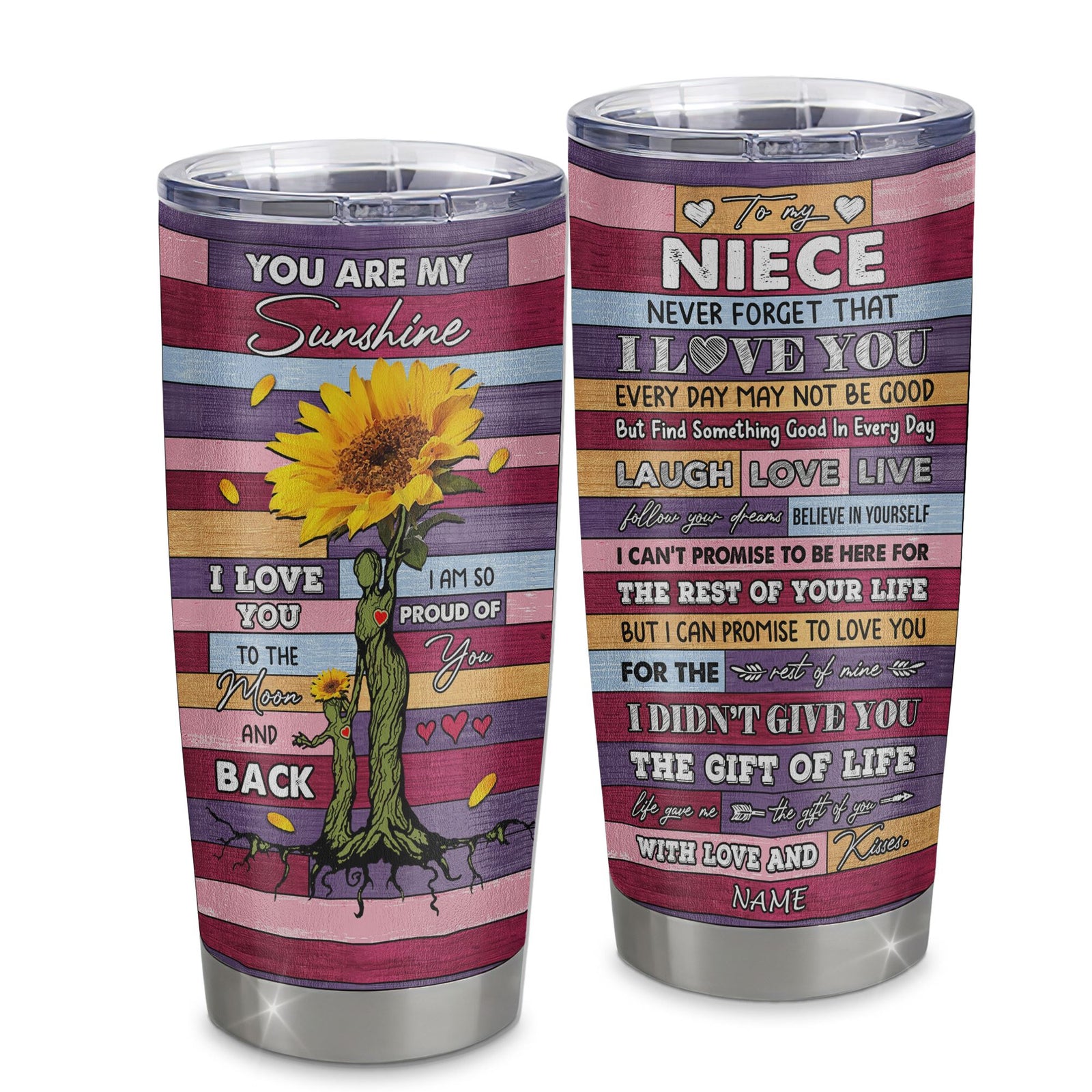 Personalized To My Niece From Aunt Aunt Stainless Steel Tumbler Cup Wood Sunflower Never Forget I Love You Niece Birthday Graduation Christmas Travel Mug | teecentury