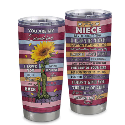 Personalized To My Niece From Aunt Aunt Stainless Steel Tumbler Cup Wood Sunflower Never Forget I Love You Niece Birthday Graduation Christmas Travel Mug | teecentury