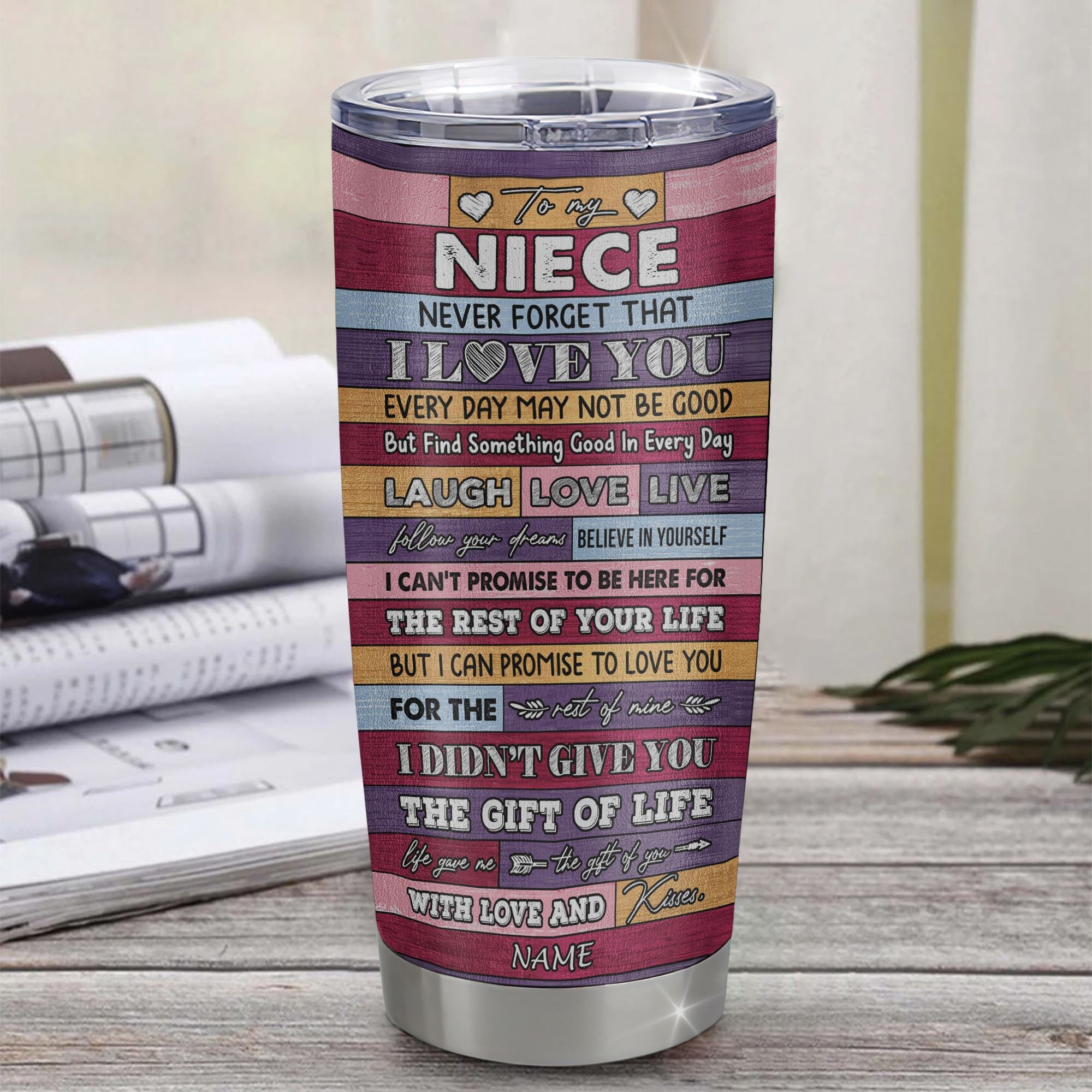 Personalized To My Niece From Aunt Aunt Stainless Steel Tumbler Cup Wood Sunflower Never Forget I Love You Niece Birthday Graduation Christmas Travel Mug | teecentury