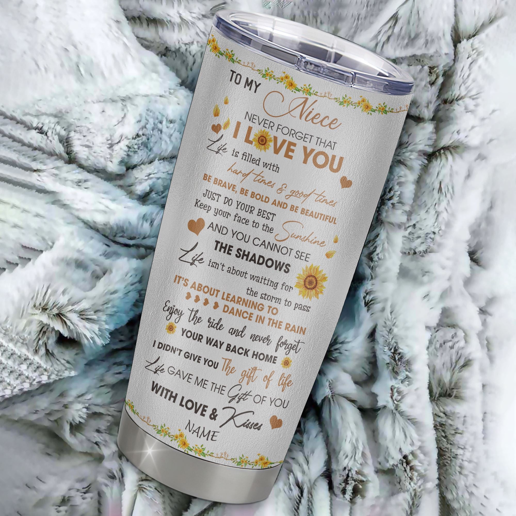 Personalized To My Niece From Aunt Auntie Uncle Stainless Steel Tumbler Cup I Love You White Sunflower Niece Birthday Graduation Christmas Travel Mug | teecentury