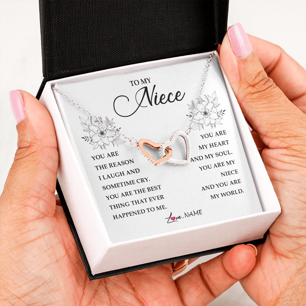 Interlocking Hearts Necklace | Personalized To My Niece From Aunt Auntie You Are My Heart My And My Sould Niece Jewelry Birthday Graduation Christmas Customized Gift Box Message Card | teecentury