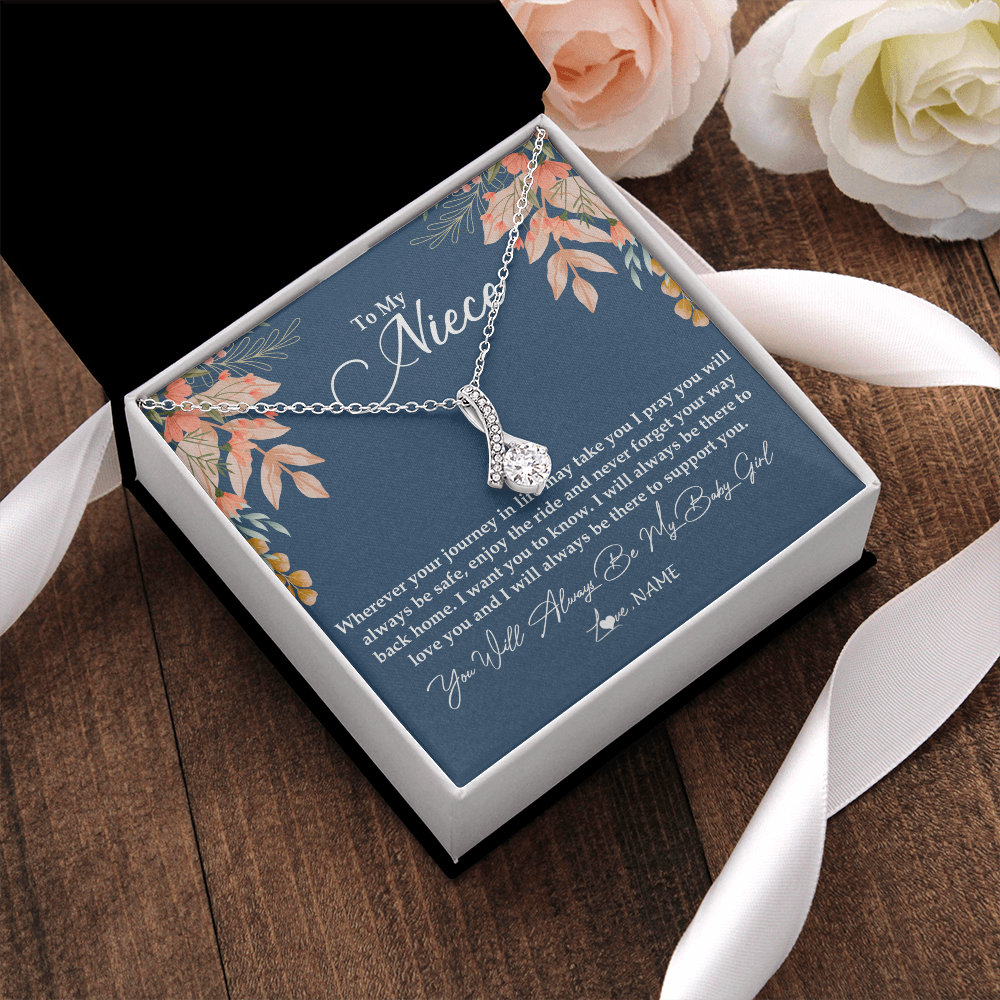 Alluring Beauty Necklace | Personalized To My Niece From Aunt Auntie You Will Always Be My Baby Girl Niece Jewelry Birthday Graduation Christmas Customized Gift Box Message Card | teecentury