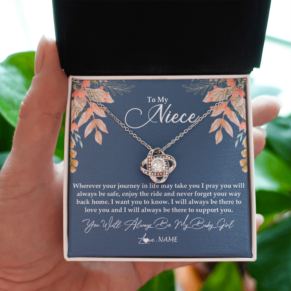 Love Knot Necklace | Personalized To My Niece From Aunt Auntie You Will Always Be My Baby Girl Niece Jewelry Birthday Graduation Christmas Customized Gift Box Message Card | teecentury