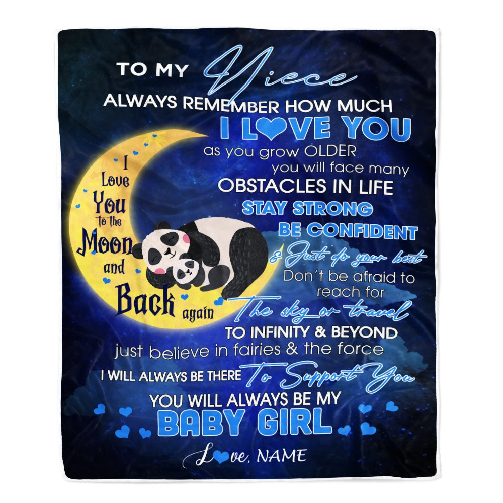 Personalized To My Niece I Love You Forever From Aunt Auntie Uncle Panda Niece Birthday Christmas Thanksgiving Graduation Customized Fleece Blanket Blanket | Teecentury.com