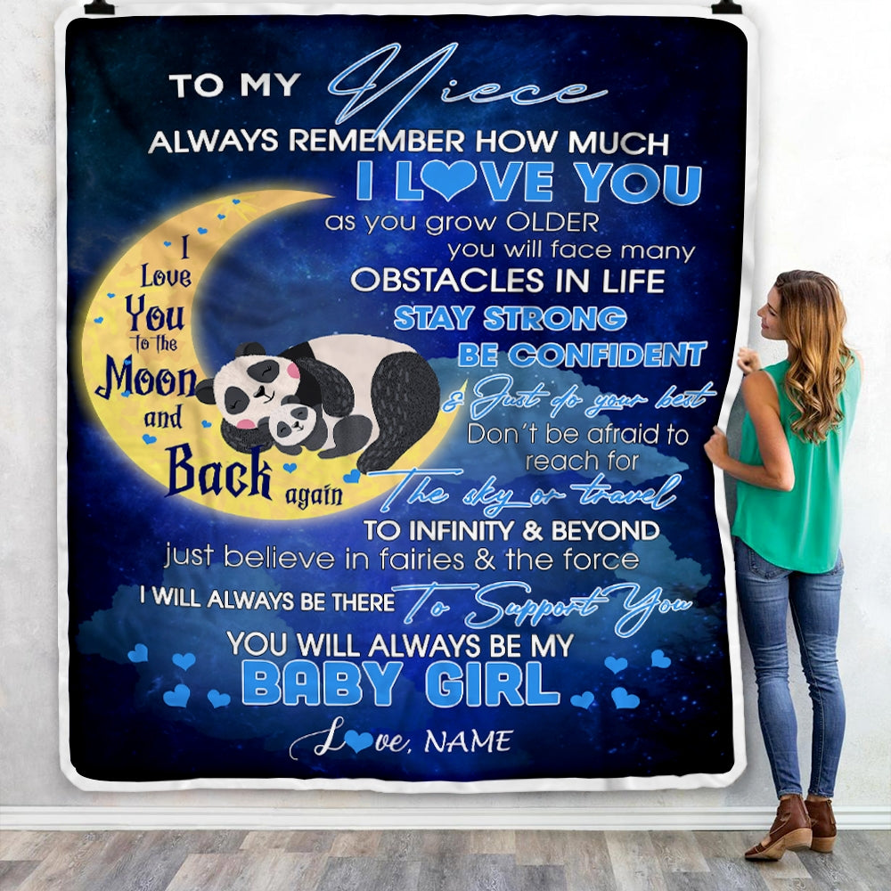Personalized To My Niece I Love You Forever From Aunt Auntie Uncle Panda Niece Birthday Christmas Thanksgiving Graduation Customized Fleece Blanket Blanket | Teecentury.com