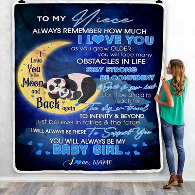 Personalized To My Niece I Love You Forever From Aunt Auntie Uncle Panda Niece Birthday Christmas Thanksgiving Graduation Customized Fleece Blanket Blanket | Teecentury.com