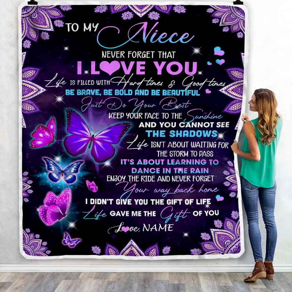 Personalized To My Niece I Love You From Aunt Auntie Uncle Butterfly Niece Birthday Christmas Thanksgiving Graduation Customized Fleece Blanket Blanket | Teecentury.com