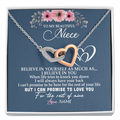 Interlocking Hearts Necklace | Personalized To My Niece Necklace From Aunt Auntie Believe In Yourself Niece Birthday Graduation Christmas Customized Message Card | teecentury