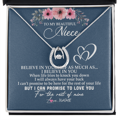 Lucky In Love Necklace | Personalized To My Niece Necklace From Aunt Auntie Believe In Yourself Niece Birthday Graduation Christmas Customized Message Card | teecentury
