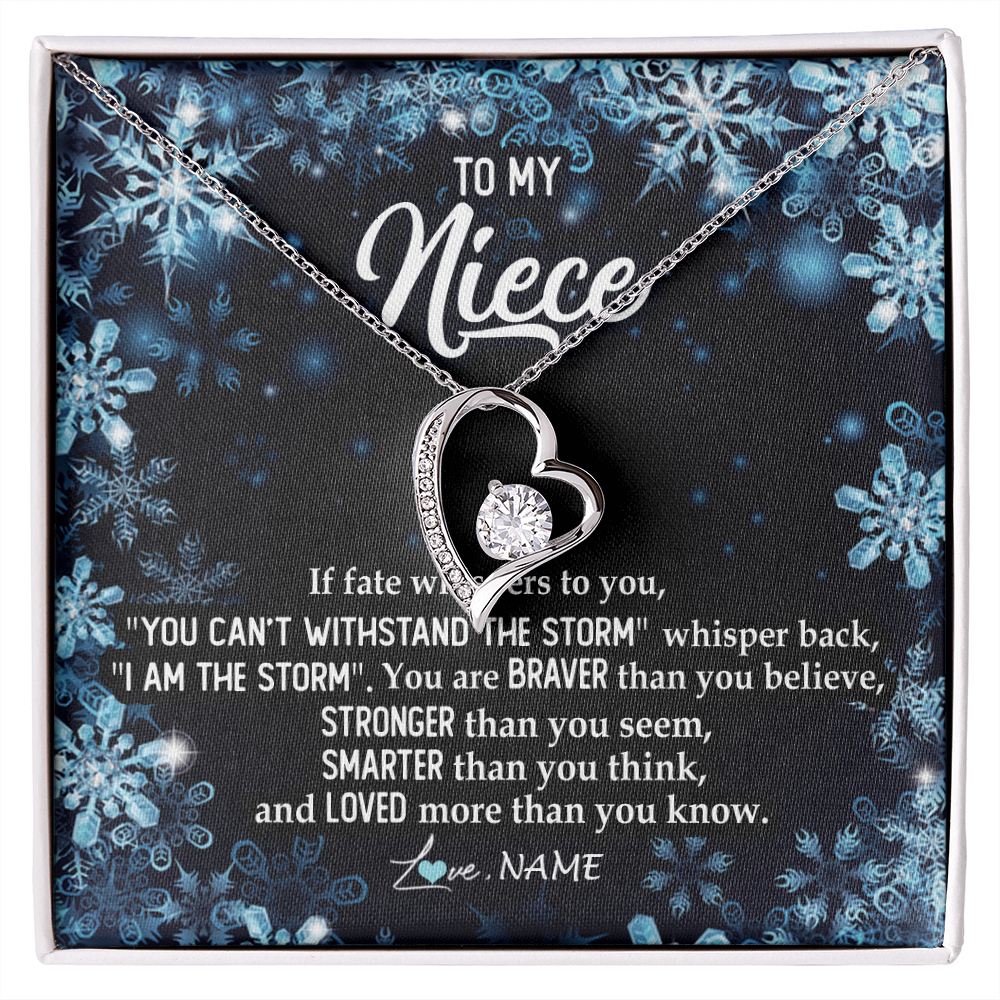 Forever Love Necklace | Personalized To My Niece Necklace From Aunt Auntie Uncle Auntie Whisper Back I Am The Storm Niece Pendant Jewelry Birthday Christmas Customized Message Card | teecentury