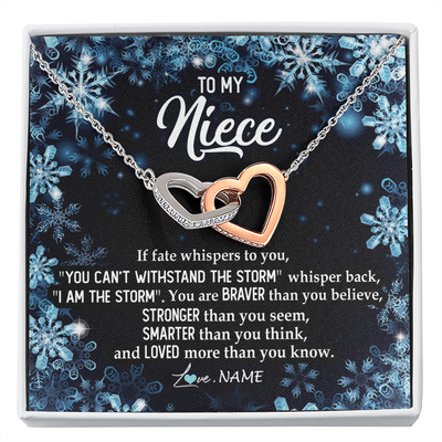 Interlocking Hearts Necklace | Personalized To My Niece Necklace From Aunt Auntie Uncle Auntie Whisper Back I Am The Storm Niece Pendant Jewelry Birthday Christmas Customized Message Card | teecentury