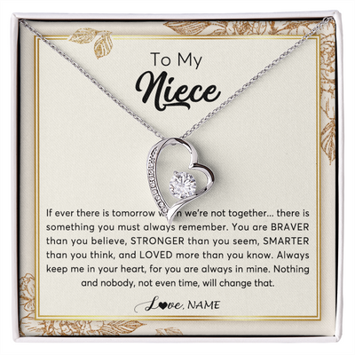 Forever Love Necklace | Personalized To My Niece Necklace From Aunt Auntie Uncle Braver Stronger Smarter Loved Niece Jewelry Birthday Christmas Customized Gift Box Message Card | teecentury