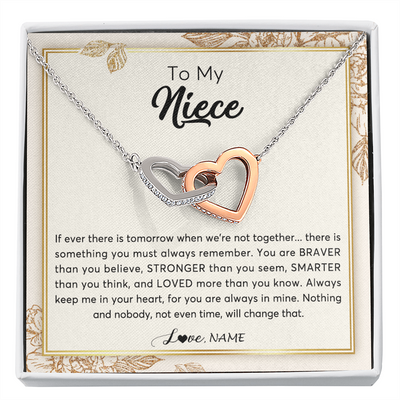 Interlocking Hearts Necklace | Personalized To My Niece Necklace From Aunt Auntie Uncle Braver Stronger Smarter Loved Niece Jewelry Birthday Christmas Customized Gift Box Message Card | teecentury