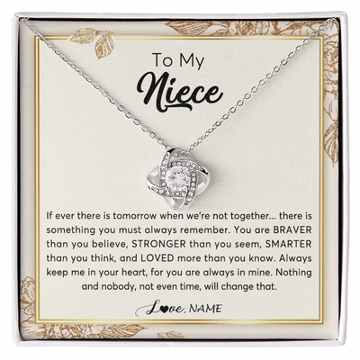 Love Knot Necklace | Personalized To My Niece Necklace From Aunt Auntie Uncle Braver Stronger Smarter Loved Niece Jewelry Birthday Christmas Customized Gift Box Message Card | teecentury