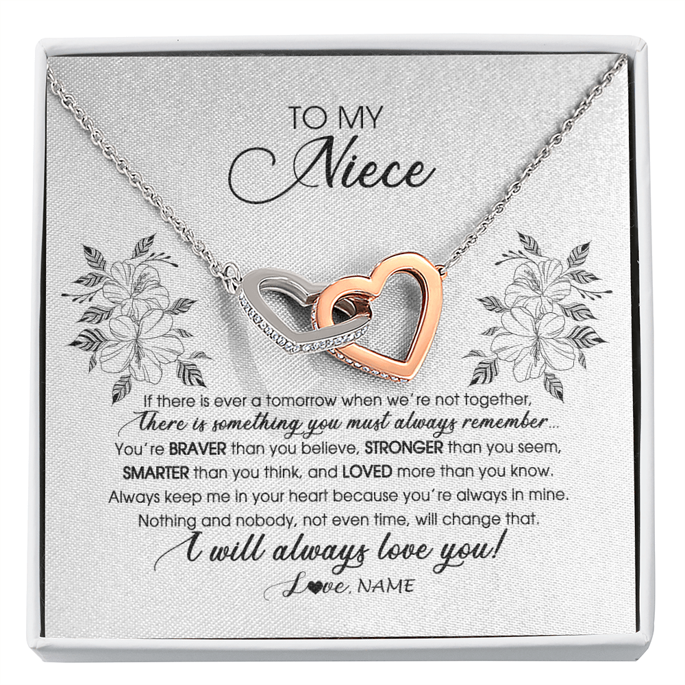 Interlocking Hearts Necklace | Personalized To My Niece Necklace From Aunt Auntie Uncle Not Even Time Floral Niece Birthday Graduation Christmas Customized Message Card | teecentury