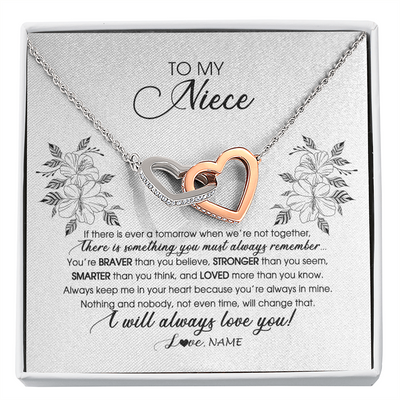 Interlocking Hearts Necklace | Personalized To My Niece Necklace From Aunt Auntie Uncle Not Even Time Floral Niece Birthday Graduation Christmas Customized Message Card | teecentury