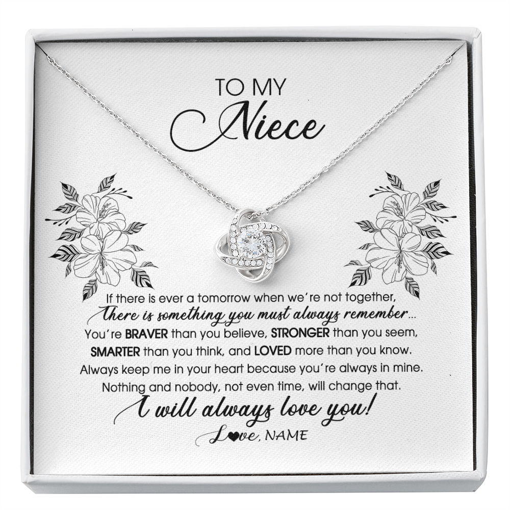 Love Knot Necklace | Personalized To My Niece Necklace From Aunt Auntie Uncle Not Even Time Floral Niece Birthday Graduation Christmas Customized Message Card | teecentury
